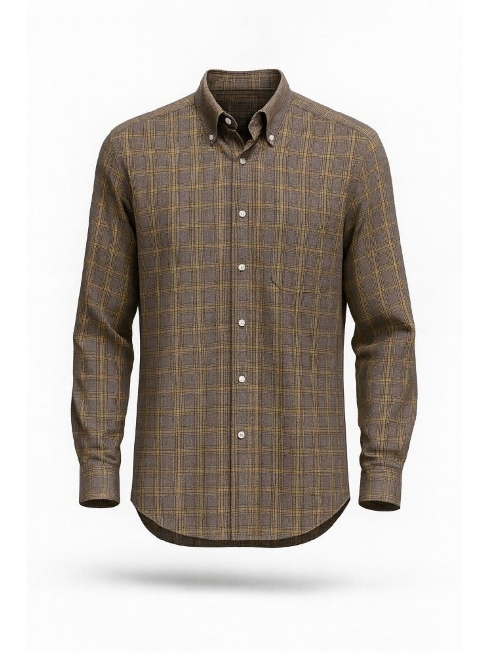 Peter Millar Shirt Mens Size Medium Brown Yellow Plaid Crown Logo Button Down